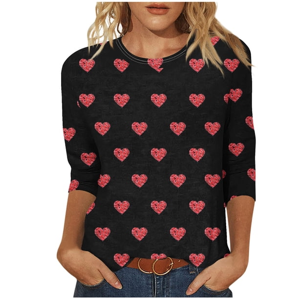 Camisetas Casuales de las Mujeres 3/4 Manga Cuello Redondo Impreso Blusa Imitación Estante Tela, Camiseta de Moda Superior para el Hogar Diario Y Desgaste Casual Todo el Año
