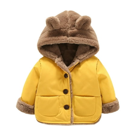

TOOYOU Boys Coats Toddler Baby Casual Solid Color Hooded Button And Plush Thick Cotton Jacket Warm Winter Outwear 12-18 Months