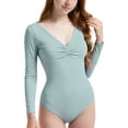 thumbnail image 4 of AHTJRT Girls Long Sleeve T Shirt Bodysuit Tops Lightweight Breathable V Neck Romper Jumpsuit Casual Dancing Ballet Sports Leotards Green#01 3-4 Years, 4 of 6