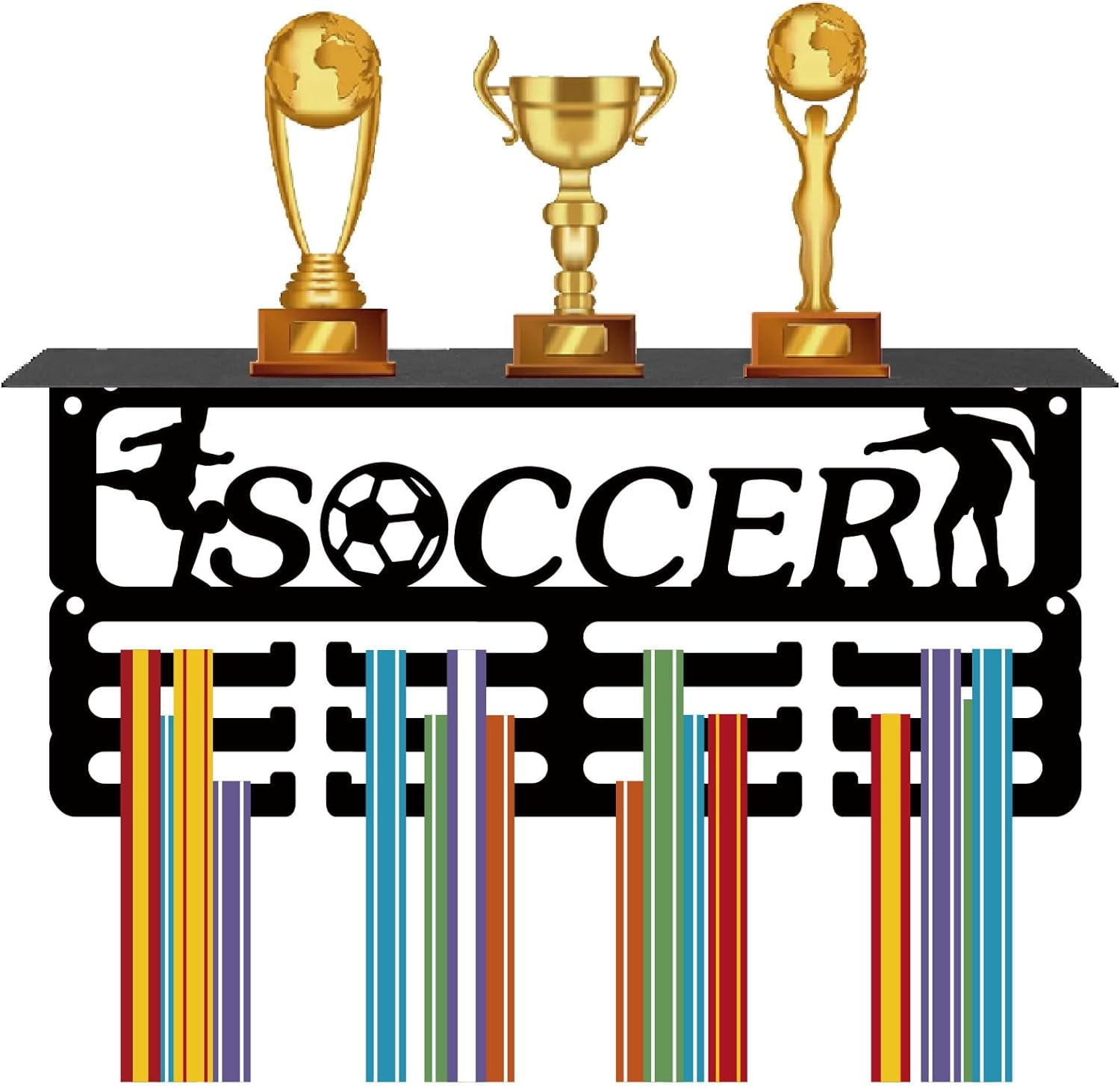 Cheerleader Medal Holder Trophy Shelf Medal Hangers Display with Shelf Stand Small Sports 4 Rows Wall Mount Hold 70+ Medals for Women Soccer Running Swimming Awards Rack 11.4 x 5.1 InchMixed Color