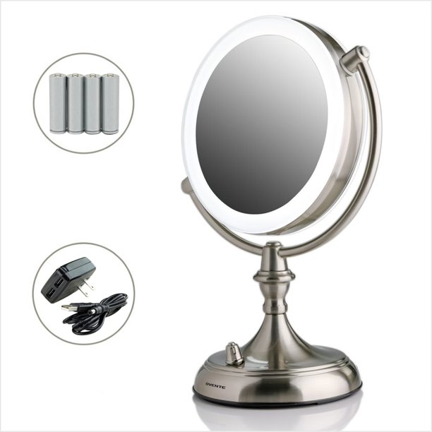 Ovente Lighted Makeup Mirror Tabletop 7.5 Inch 1X 10X Magnifier