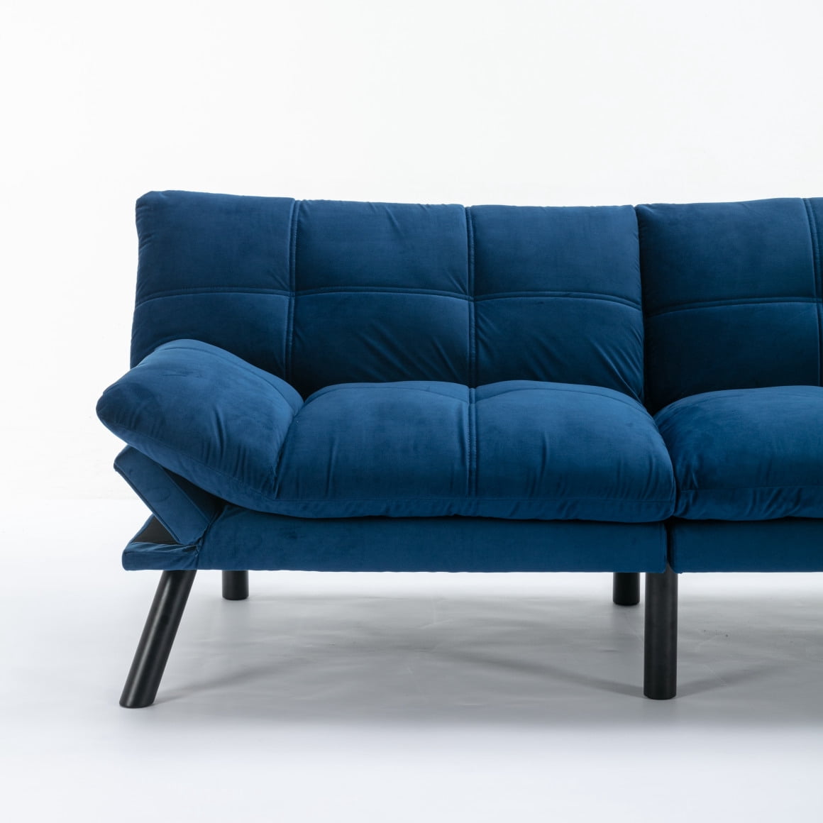 Triple Tree Velvet Adjustable Backrest Armrests Convertible Sofa, Navy Blue