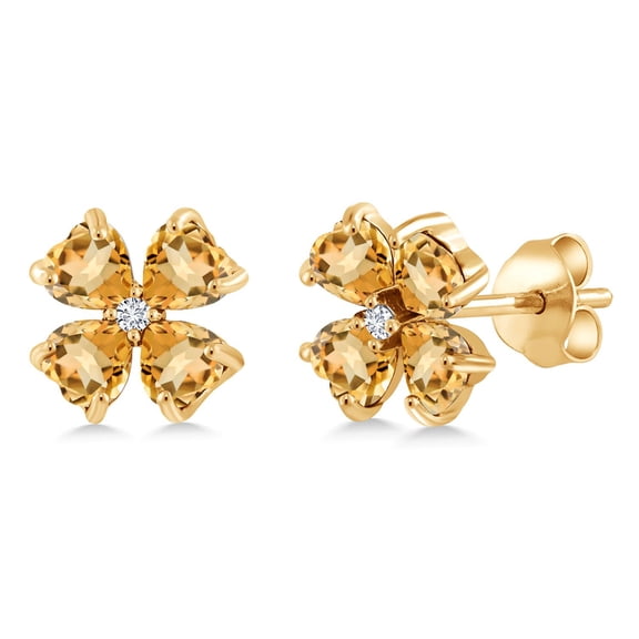 Gem Stone King 18K Yellow Gold Plated Silver Yellow Citrine and White Lab Grown Diamond Earrings for Women | 1.79 Cttw | Gemstone November Birthstone | Heart Shape 4MM