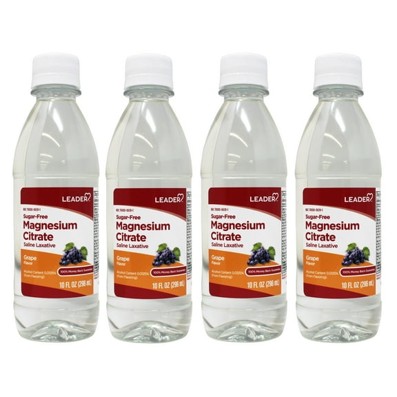 4 Pack - Leader Magnesium Citrate Saline Laxative, Sugar-Free, Grape Flavor, 10 FL OZ