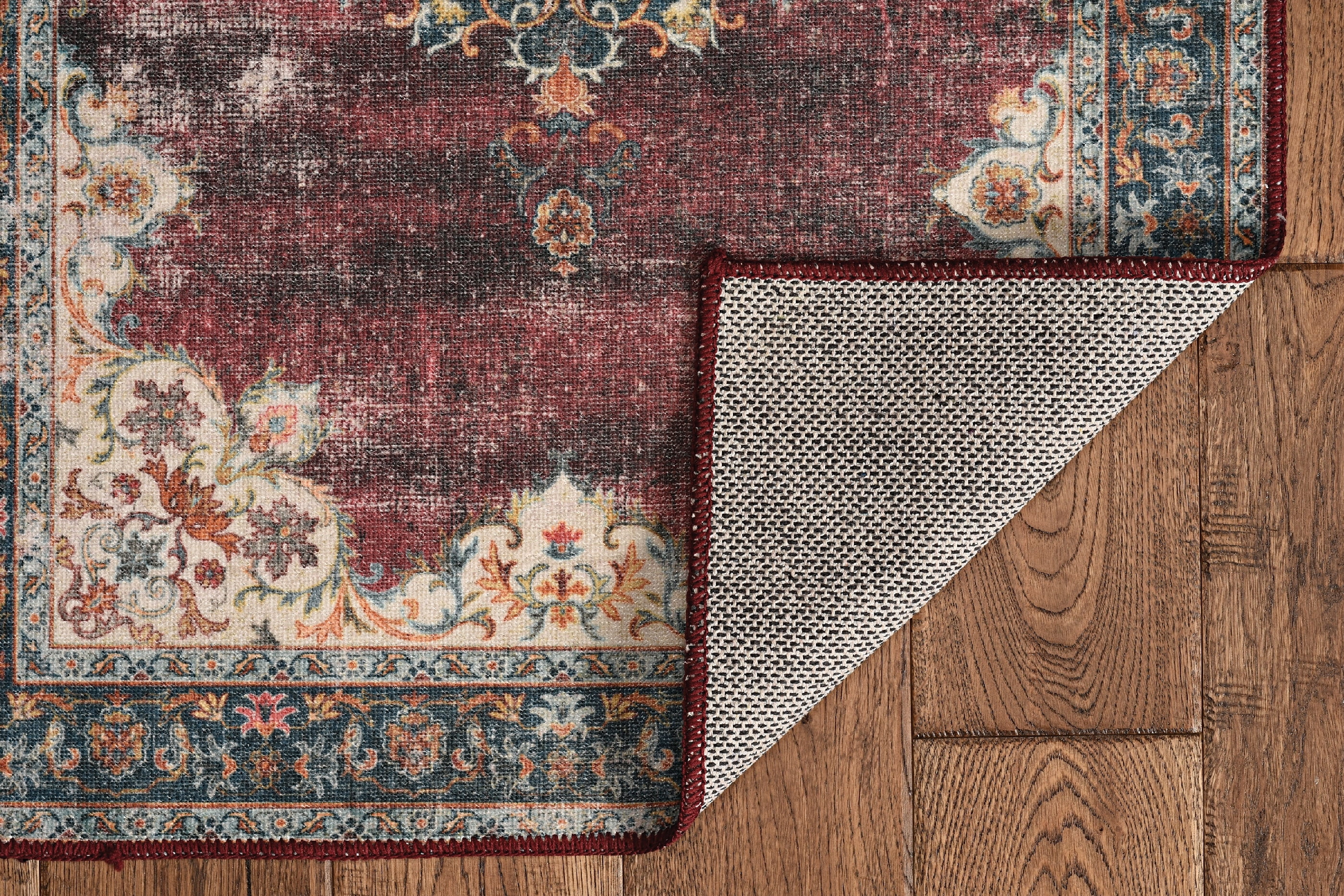Linon Home Décor Washable Bryant Area Rug or Runner Collection, Ivory and Burgundy, 5' x 7'