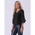 thumbnail image 4 of DARING DIVA Women's 3/4 Sleeve V Neck Sparkly Blouses XS Black, 4 of 6