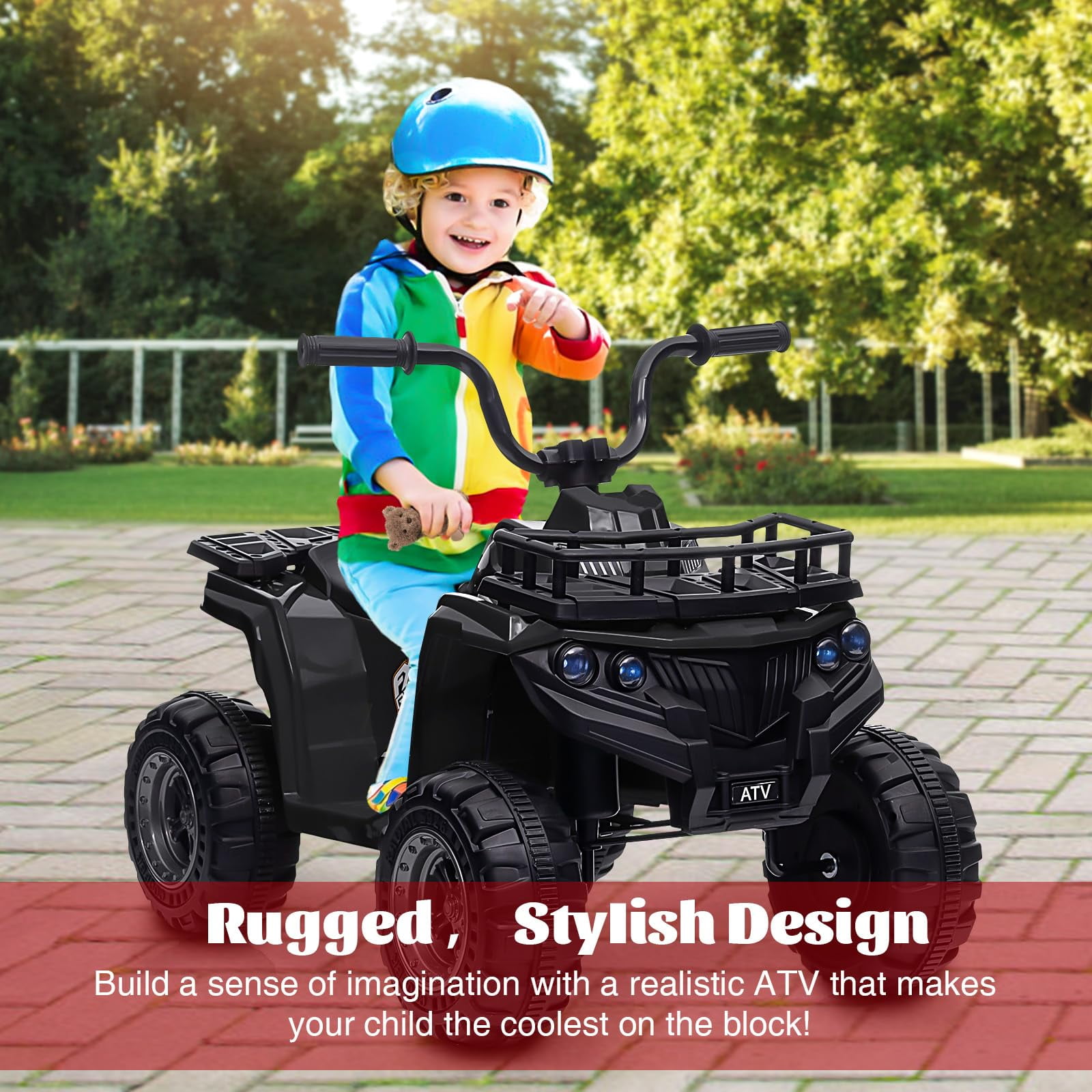 TROPOW 12V Ride On Toys for Boys,Kids Ride On ATV,4 Wheeler Electric Vehicle for Kids,Battery Powered Quad Toy Vehicle with Music,Horn,High Low Speeds,Led Lights,Electric Ride On Toy,Black