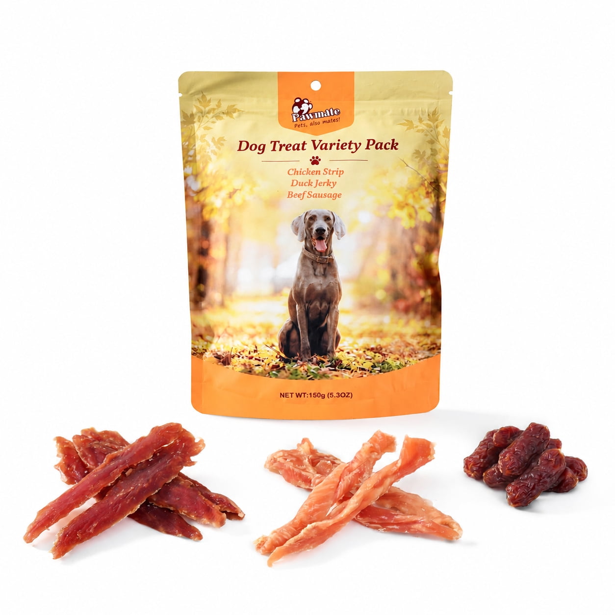 Pawmate Dog Treats Variety Pack, Soft and Chewy Training Rewards for All Dogs, Chicken Strips, Duck Jerky & Beef Sausage, 5.3 oz