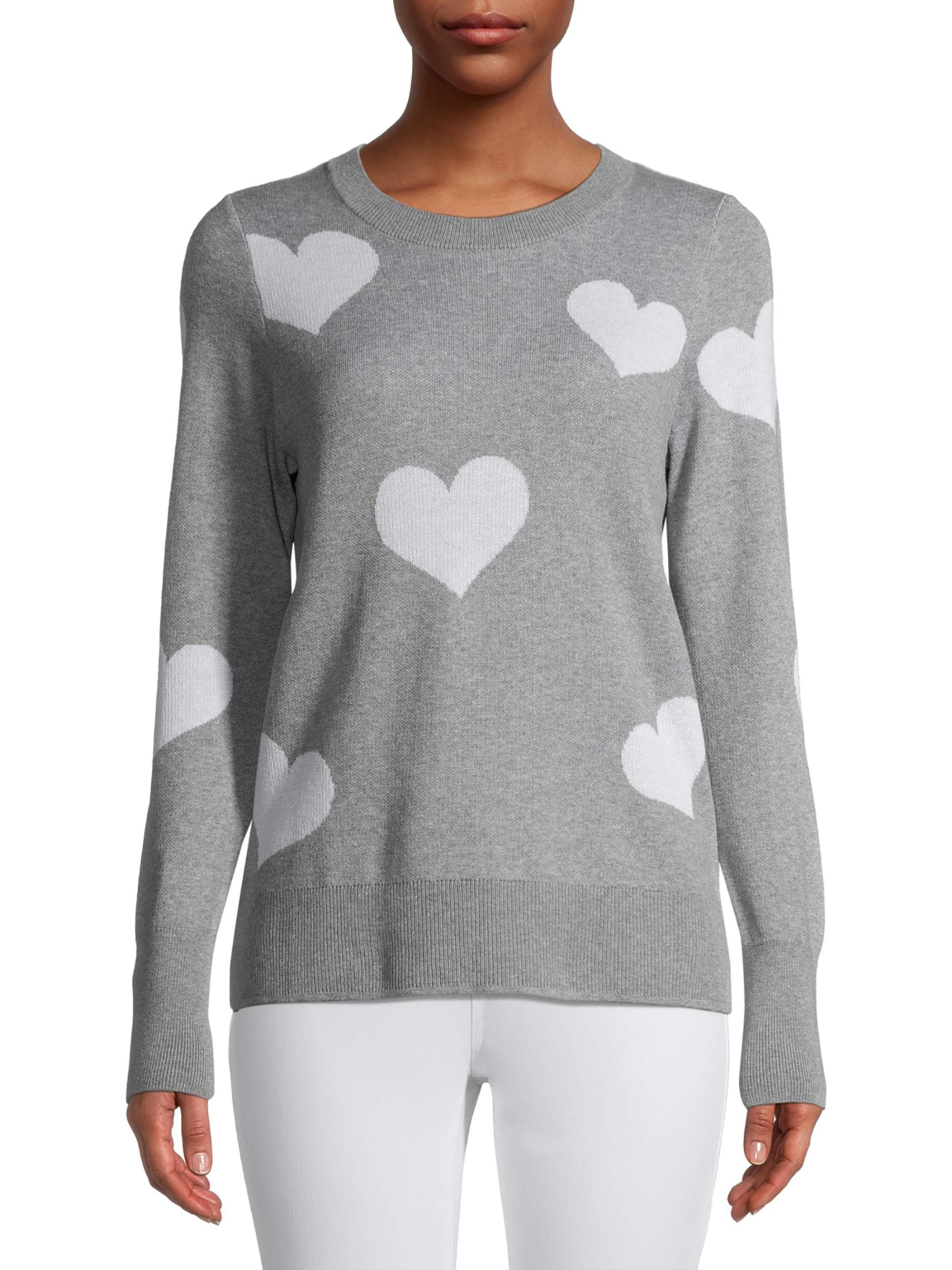 Time and Tru Women's Allover Hearts Sweater - Walmart.com