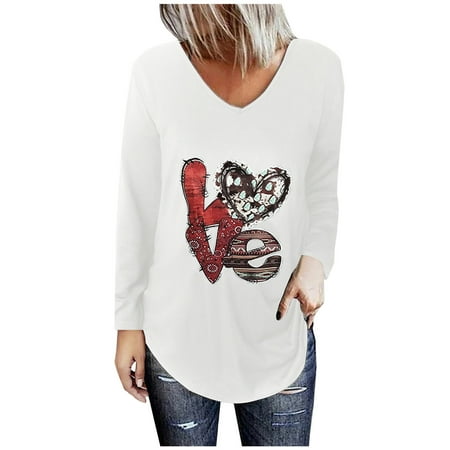 

Long Sleeve Tops for Women V Neck Graphic Print Sweatshirts Spring Fall Loose Casual Pullover T-Shirts Blouses