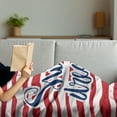 thumbnail image 3 of Saying Soft Flannel Fleece Throw Blanket, Vintage Striped Background with Positive Message Nautical Design, Cozy Plush for Indoor and Outdoor Use, 60" x 80", Red Navy Blue and White, by Ambesonne, 3 of 5