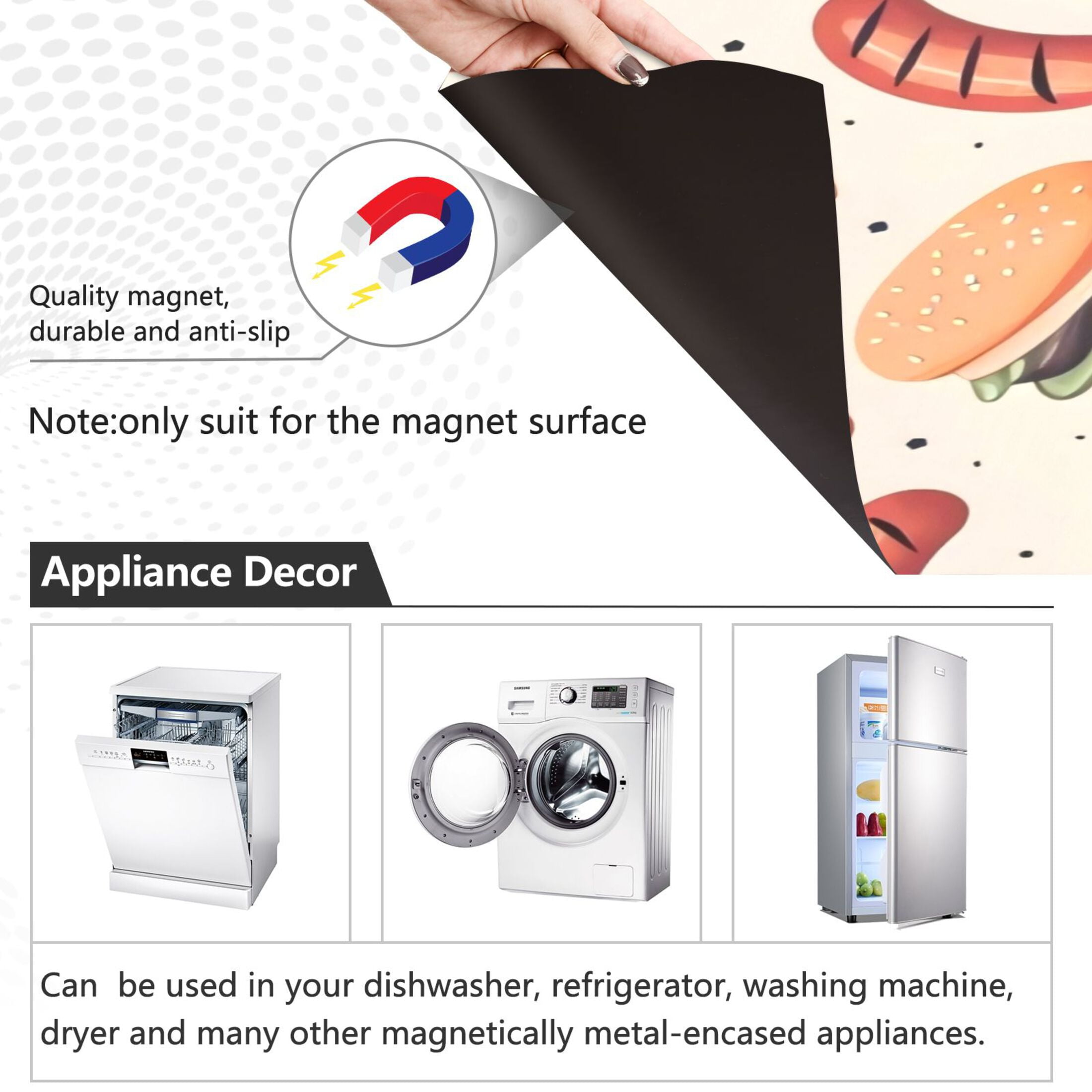 Dishwasher Magnetic Sticker 23x26 Inch Refrigerator Magnetic Sticker Washing Machine Magnetic Sticker Kitchen Panel Magnetic Sticker Home Decor Hamburger Sausage