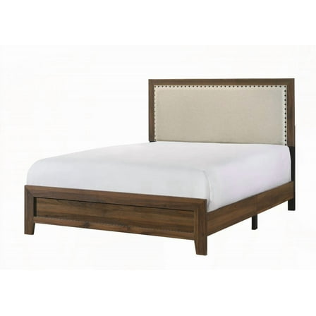Contemporary Brown Cherry Finish - Upholstered King Size Headboard