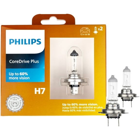 Philips CoreDrive Plus H7 Halogen Headlight Bulbs, 2 Pack, Fits Select Vehicles