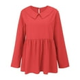 thumbnail image 4 of Bovemsi Women's Fashionable and Casual Solid Color Cotton Linen Doll Collar Long Sleeve Loose Top T Shirt, Red Summer Women's Long Sleeve T-Shirts, L, 4 of 9