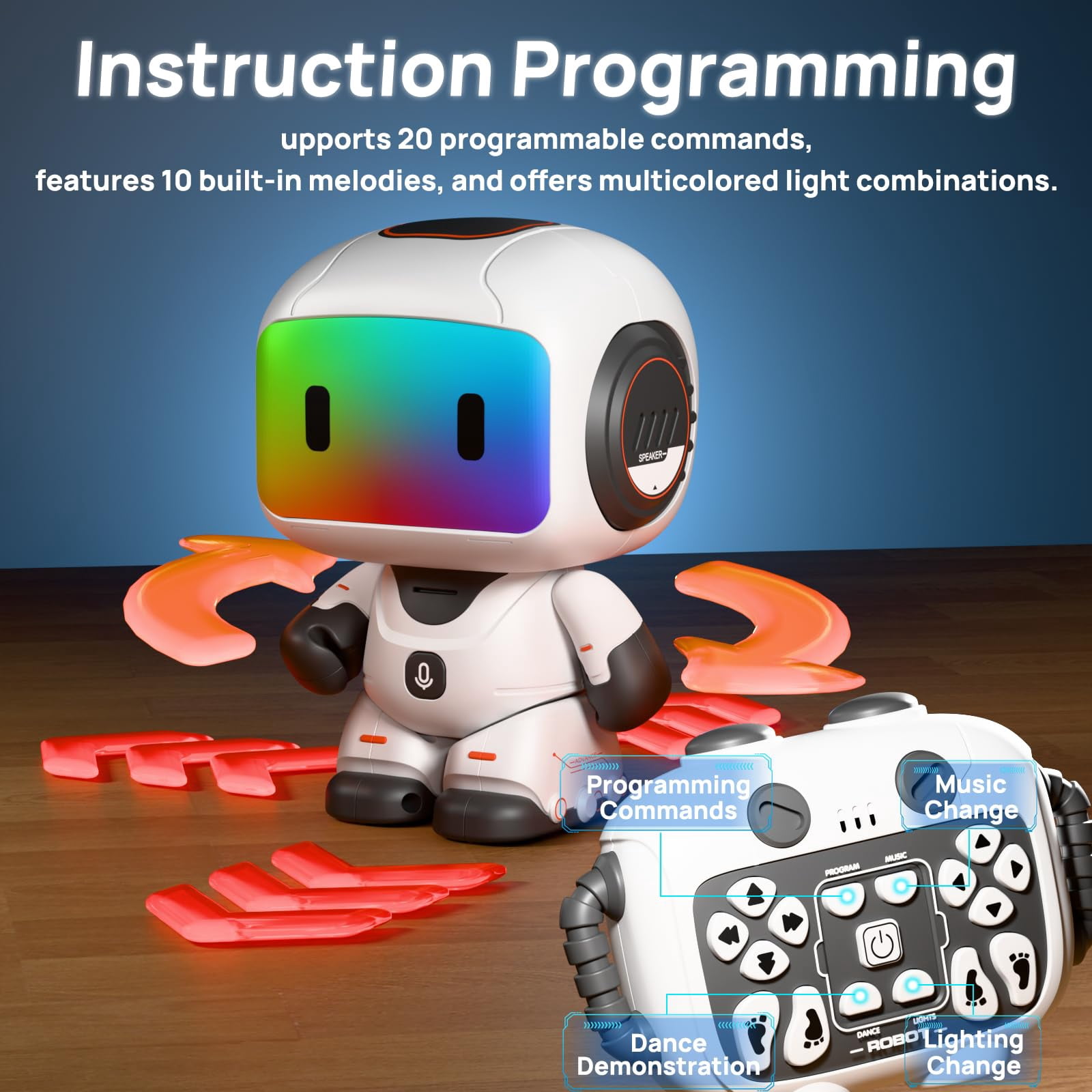 Aezusy RC Robot Toys for Kids, Programming Remote Control Robots with Walking Sliding Recording Music & LED Lights, STEM Educational Interactive Toy Gift for Boys Girls Ages 3-8, Gray