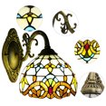thumbnail image 4 of HiKaRiGuMi Beige Tiffany Style Stained Glass Wall Sconce Bedside Light Dome Wall Lamp Decor E27, 4 of 11