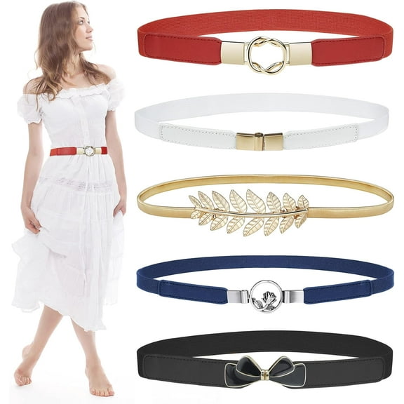 Zhengup Skinny Belts for Women 5 Pack, Fashion Dress Belts Stretch Women Waist Belts Plus Size Elastic Waist Band for Dresses