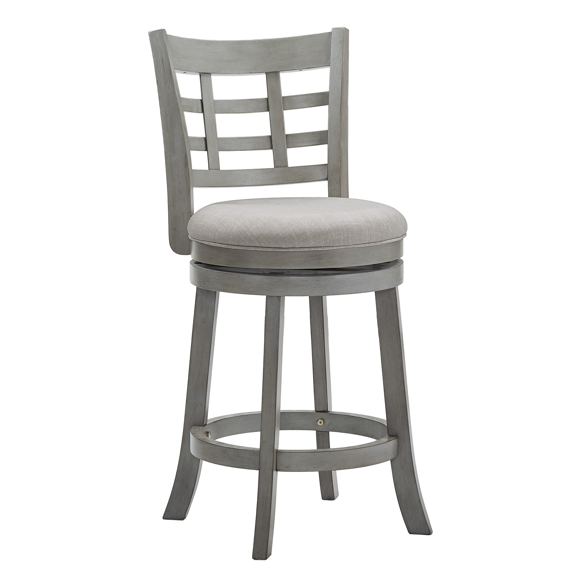 Weston Home Shapel Window Back 24"H Swivel Counter Height Stool, Antique Grey Finish, Grey Linen