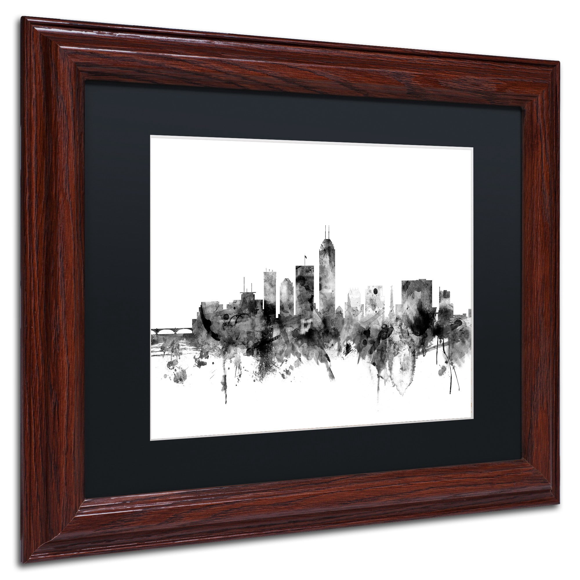 Trademark Fine Art "Indianapolis IN Skyline B&W" Canvas Art by Michael Tompsett, Black Matte, Wood Frame