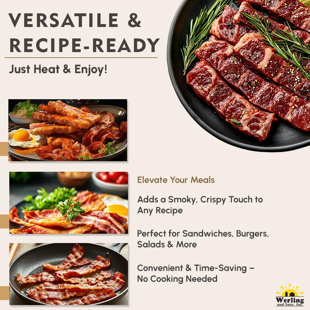(12 Cans Pack) Werling Canned Bacon 12 Oz Smoke Flavor Added Fully Cooked Ready to Eat Bacon Shelf-Stable Canned Meat Long Term Storage Camping Survival and Emergency Preparedness Canned Food