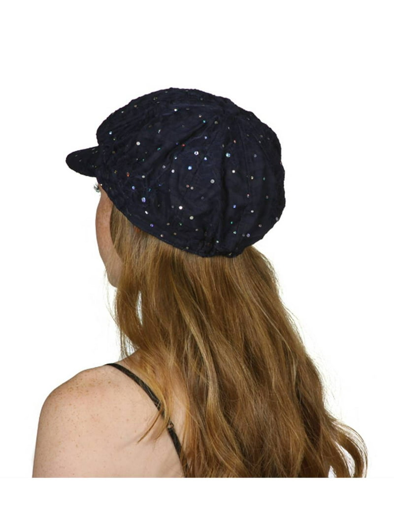 Top Headwear Glitter Sequin Trim Newsboy Hat - Navy  display picture 3