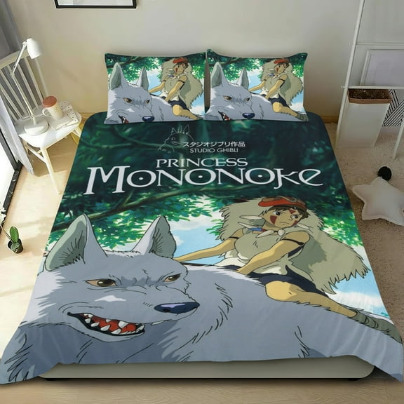 Princess Mononoke Themed Bed Sheet Set Three Piece Set 53x79 Inches Comfortable And Skin Friendly Unique Design Creating A Star Studded Night Home Decor Gifts For Family Friends fans