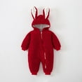 thumbnail image 2 of Baby Boy Girls Winter Warm Rompers Unisex Newborn Outfits Bodysuits Toddler Baby Boy Girls Color Plush Cute Rabbit Ears Winter Thick Jumpsuit Romper Red 0-3 Months, 2 of 6