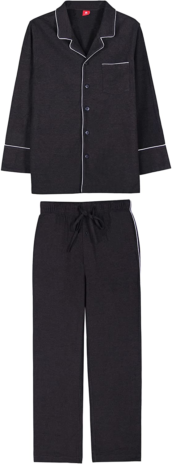Men's Cotton Lightweight Button Down Pajama Set, Long Cotton Pjs【FBA