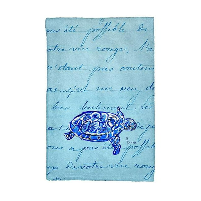 Betsy Drake KT344 Blue Script Sea Turtle Kitchen Towel