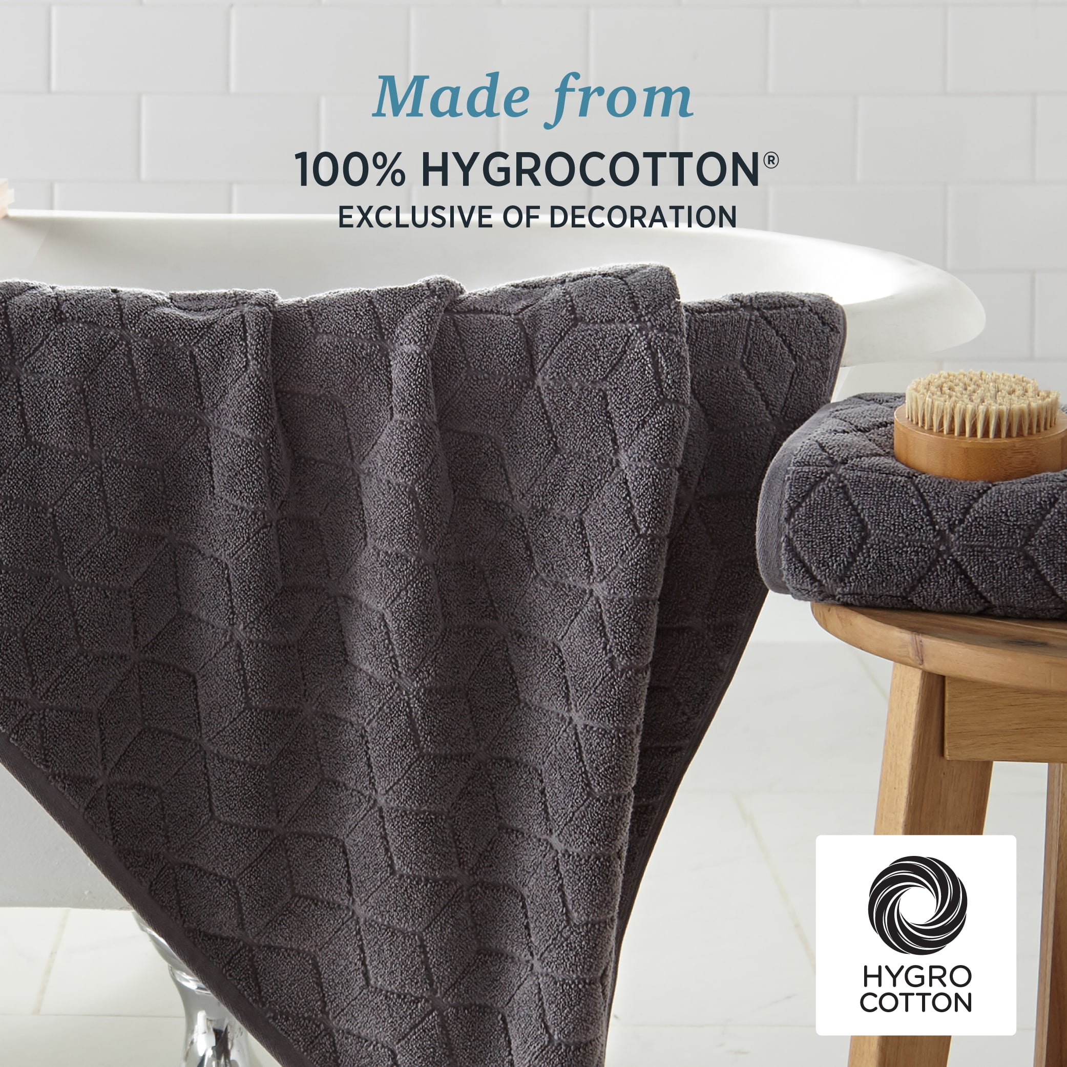 WelHome 100% HYGROCOTTON® 6-Piece Textured Soft Towel Set, Quiet Shade, 550 GSM, 2 Large Bath Towels 30" x 56", 2 Hand Towels, 2 Washcloths, Absorbent & Plush Bathroom Towels