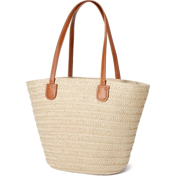 Gocvo Straw Beach Bag for Womens, Crossbody Shoulder Tote Bag with Zipper Vacation Purse for Summer