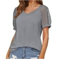 thumbnail image 2 of Fesfesfes Women Shirts Womens Summer Tops V Neck T Shirts Puff Sleeve Tops Loose Casual Tshirts Short Sleeve Shirts for Women 2XL(US:12), 2 of 7
