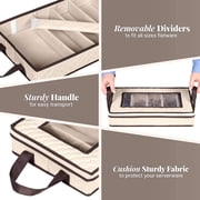 HOLDN' STORAGE Flatware Storage Case 5 Compartment Silverware Organizer Box with Removable Lid and Carry Handles Brown - Beige