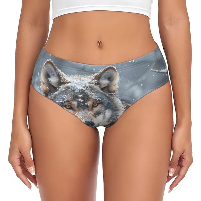 Fotbe Majestic Snowy Wolf Calzones Estampados para Mujer – Ropa Interior de Algodón, Cómoda, Suave y Elástica-Medium