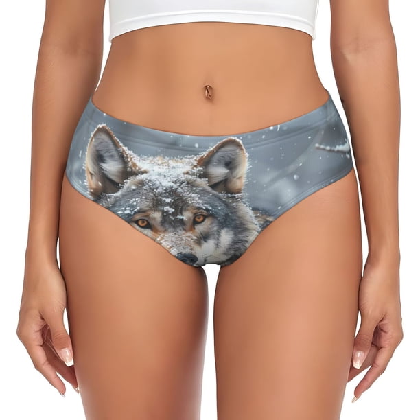 Balery Majestic Snowy Wolf Ropa Interior de Algodón para Mujer con Dibujo – Braguitas Cómodas y Elásticas, Estilo Clásico-X-Large