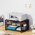 thumbnail image 2 of Wood Printer Stand for Desk, 2-Tier Desktop Printer Table for Home Office, Printer Stand with Storage Drawer 2 Pen Holders, Multi-Purpose Desk Organizer for Fax Machine Scanner (Wood Black), 2 of 14