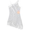 thumbnail image 5 of iEFiEL Womens Salsa Latin Dance Dress Sequins Fringes Asymmetric Shoulder Ballroom Dancewear, 5 of 7