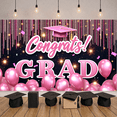 thumbnail image 5 of Pink Theme Graduation Banner Graduation Cap Congrats Display Sparkling Decor Pink Balloons Grad Backdrop for Graduation Party College Graduation Graduation Photo Shoot, 5 of 9