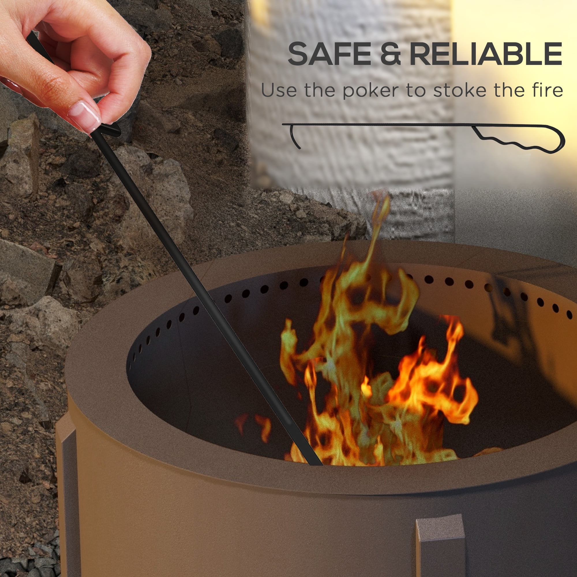 Aimee Lii 19" Portable Wood Burning Firepit with Cooking Grate and Poker, 2-in-1 Smokeless Fire Pit, BBQ Grill, Low Smoke Camping Bonfire Stove for Backyard Patio Picnic, Steel, Bronze