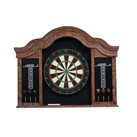Barrington - Billiards Kingsbury Wood Dartboard Display Cabinet With 18” Bristle Dartboard and Steel Tip Dart Set - Brown/Black