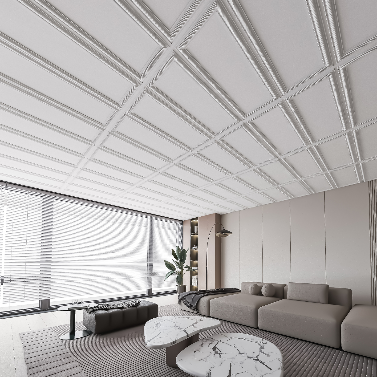 12-Pack Decorative Drop in PVC Ceiling Tiles, White 24x48 Inch Waterproof & Rustproof Glue-Up Ceiling Panels for Basement, Bathroom & Kitchen