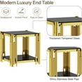 thumbnail image 6 of Black Glass End Table Modern Living Room Table Sofa Side Table 1 Pcs, Luxury Gold Stainless Steel Metal Leg Square Tempered Glass Small Corner Tables (Black, End Table 1pcs), 6 of 7