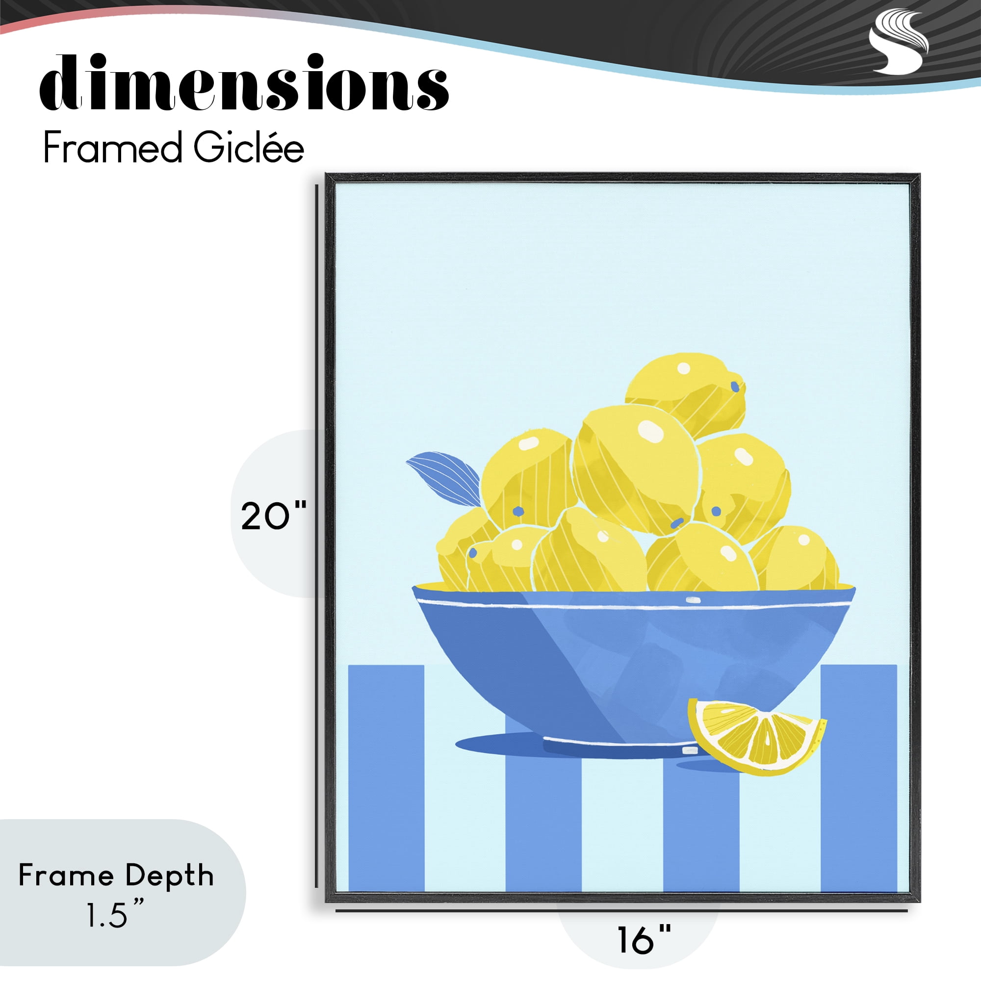 Stupell Industries Yellow Lemon Bowl Striped Black Framed Giclee Art, design by Lucca Sheppard