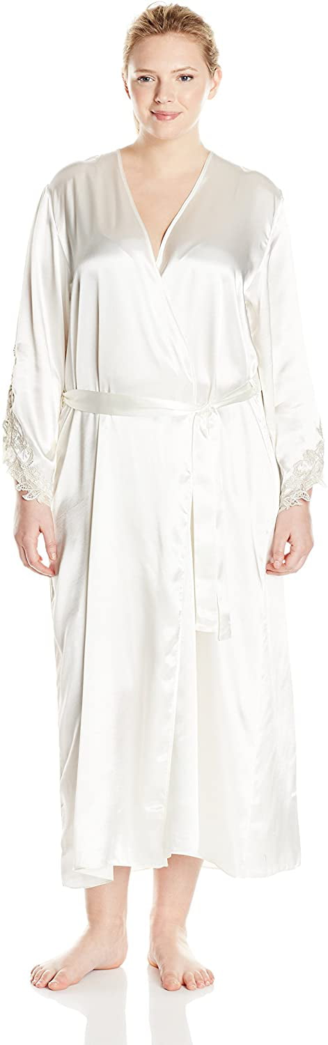 White robe dresses and bathrobes Flora Nikrooz Stella Satin Robe in Ivory Womens Clothing Nightwear and sleepwear Robes 