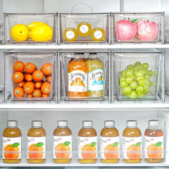 6Pack Pantry Organizers and Storage,Clear Stackable Kitchen Storage Organizer,Foods Organizer Bins with Handles