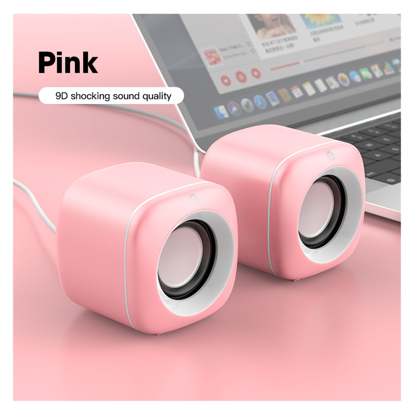 Pink Computer Speakers For Laptop PC Cute Subwoofer Column Surround Sound Music Player Audio Loudspeaker Home Theater Speaker ,Clear Distortion-Free