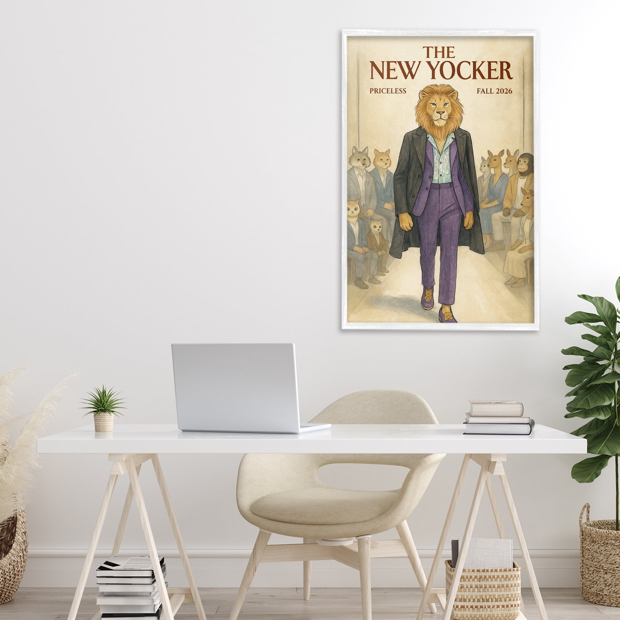Stupell Industries New Yocker Lion Model White Framed Giclee Art, design by Grotto Studios