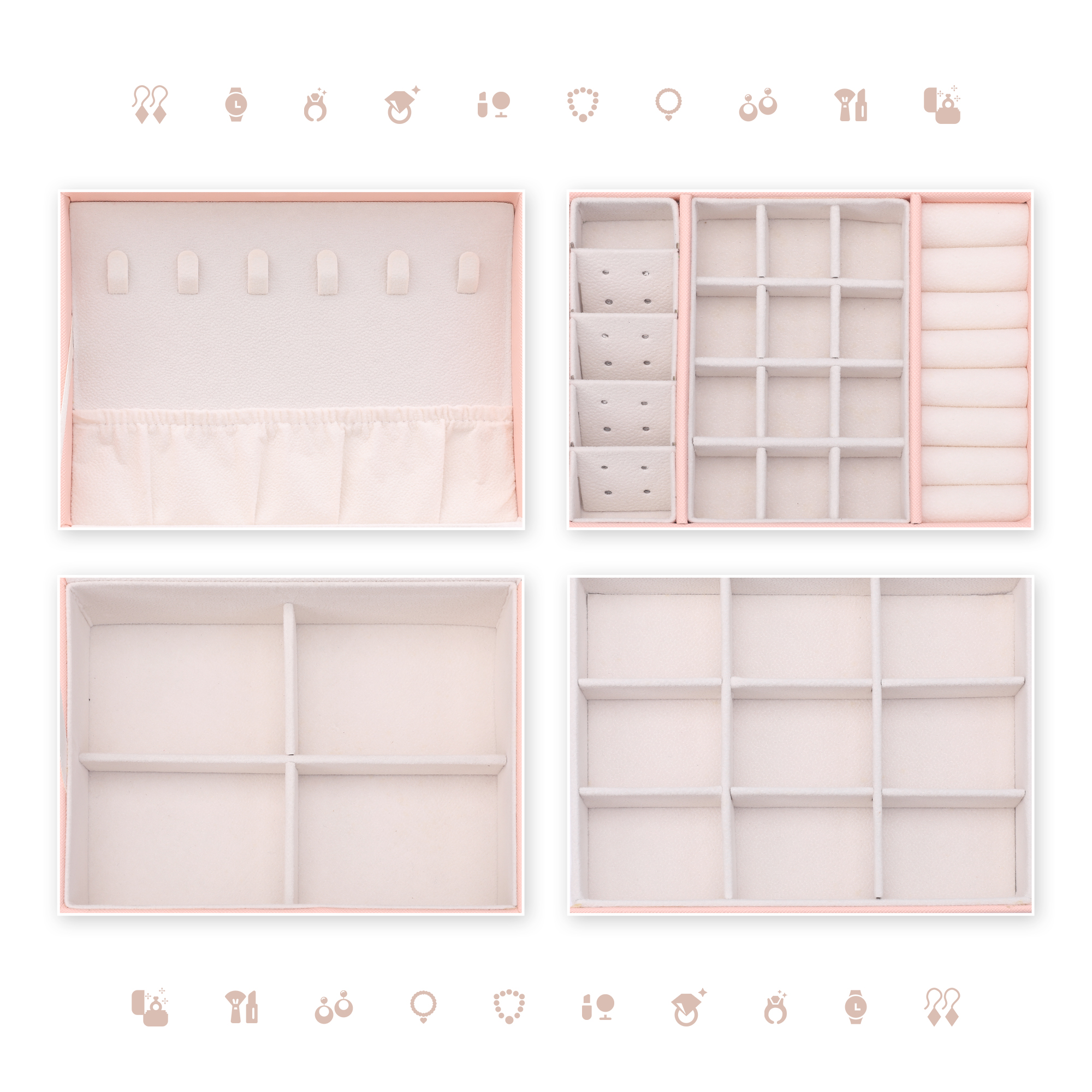 Unique Bargains 3 Layer Jewelry Box PU Leather Jewelry Organizer Case Storage Holder Pink