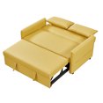 thumbnail image 4 of Convertible Sleeper Sofa Bed, 57inch Leather Couch with Trundle and 2 Pillows, Pull out Bed with Storage Side Pocket for Living Room Bedroom, 500LBS Weight Capacity, Yellow, 4 of 7